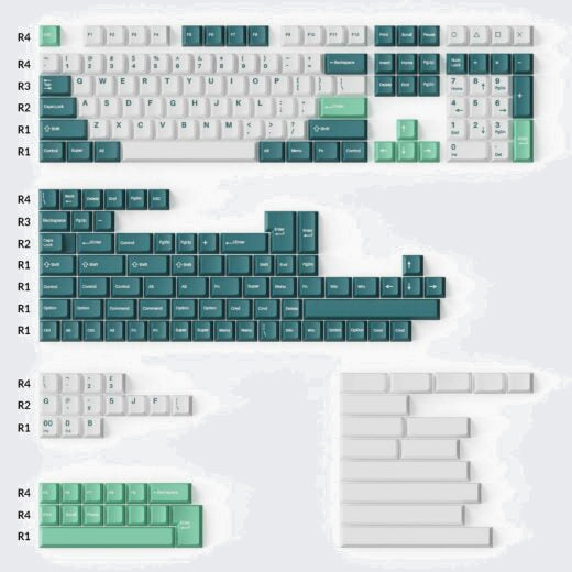Cherry Profile Double-Shot PBT Full Set Keycaps – White Mint 1