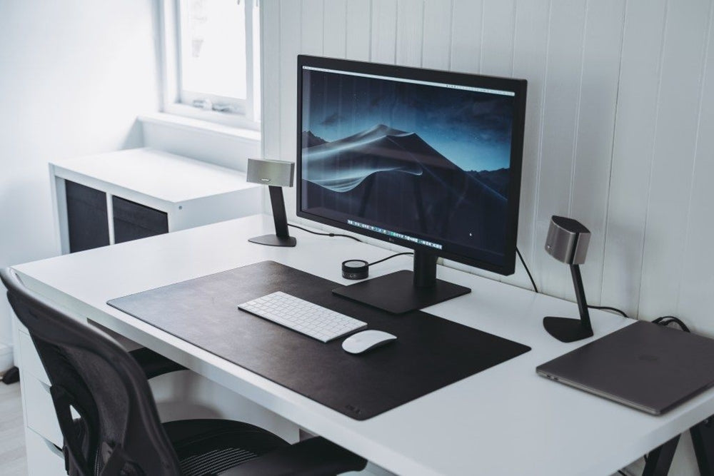 monochrome desk setup