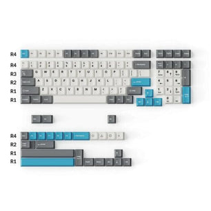 Cherry Profile Double-Shot PBT Full Set Keycaps â€“ Grey, White, and Blue 3